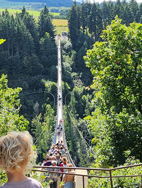 Auf diesem Bild sieht man eine Hängeseilbrücke.